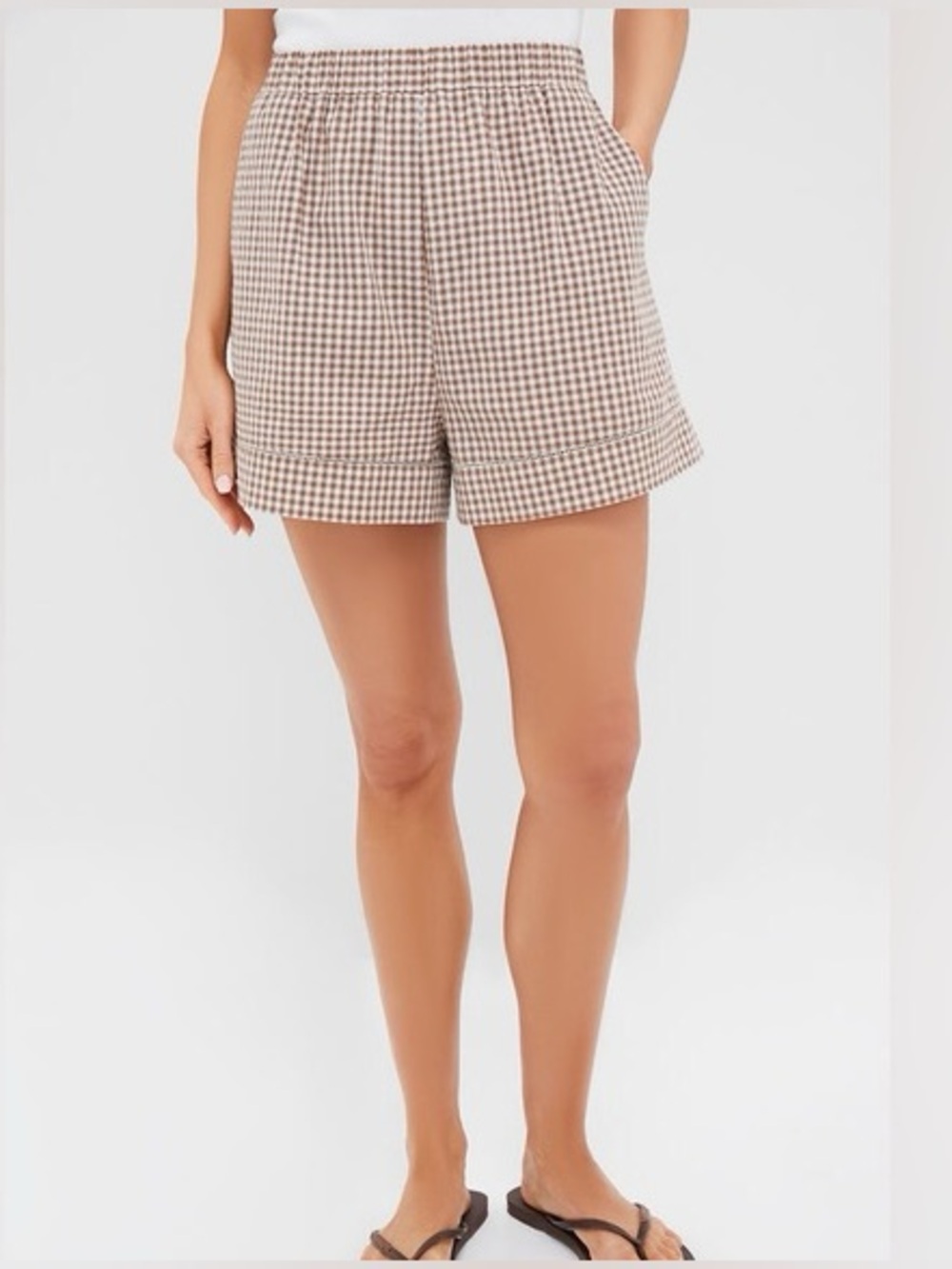 Tuckernuck studio McGee Beige and Brown Gingham Elastic-Waist Shorts